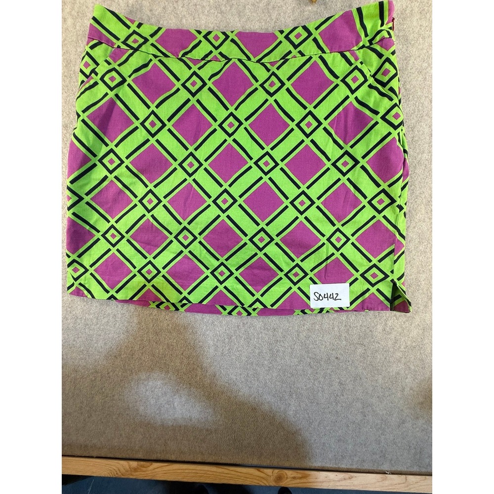 Loudmouth Ladies Golf Skort Size 12 Neon Green‎ Purple Diamond Geometric Mini